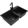Mexen Tomas 2-compartment granite sink with a kitchen mixer tap Rita, Black - 6516-77-670300-70-B