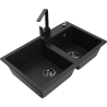 Mexen Tomas granite sink 2-chamber with Rita kitchen faucet, black - 6516-77-670300-70-B