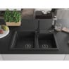 Mexen Tomas granite sink 2-chamber with Rita kitchen faucet, black - 6516-77-670300-70-B