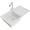 Mexen Leo 1-compartment granite sink with a drip tray and kitchen mixer tap Duero, White - 6501-20-671600-00