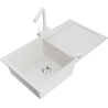 Mexen Leo 1-compartment granite sink with a drip tray and kitchen mixer tap Duero, White - 6501-20-671600-20