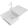 Mexen Leo single-bowl granite sink with drainer and kitchen faucet Duero, white - 6501-20-671600-20