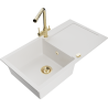 Mexen Leo granite kitchen sink 1-bowl with drainer and kitchen faucet Duero, white - 6501-20-671600-50