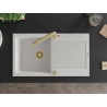 Mexen Leo granite kitchen sink 1-bowl with drainer and kitchen faucet Duero, white - 6501-20-671600-50