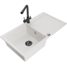 Mexen Leo granite kitchen sink 1-bowl with drainer and Duero kitchen faucet, white - 6501-20-671600-70