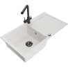 Mexen Leo granite kitchen sink 1-bowl with drainer and kitchen faucet Duero, white - 6501-20-671600-70