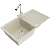 Mexen Leo 1-compartment granite sink with a drip tray and kitchen mixer tap Duero, Beige- 6501-69-671600-00