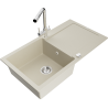 Mexen Leo granite kitchen sink 1-bowl with drainer and Duero kitchen tap, beige - 6501-69-671600-00