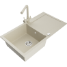 Mexen Leo 1-bowl granite sink with drainer and Duero kitchen tap, beige- 6501-69-671600-69
