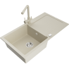 Mexen Leo 1-compartment granite sink with a drip tray and kitchen mixer tap Duero, Beige- 6501-69-671600-69