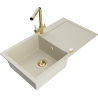 Mexen Leo 1-Bowl Granite Sink with Drainer and Duero Kitchen Tap, Beige- 6501-69-671600-50