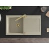 Mexen Leo 1-Bowl Granite Sink with Drainer and Duero Kitchen Tap, Beige- 6501-69-671600-50