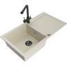 Mexen Leo granite kitchen sink 1-bowl with drainer and kitchen faucet Duero, beige - 6501-69-671600-70