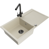 Mexen Leo granite kitchen sink with 1-bowl and drainer and Duero kitchen faucet, beige - 6501-69-671600-70