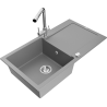 Mexen Leo granite kitchen sink 1-bowl with drainer and Duero kitchen tap, grey - 6501-71-671600-00