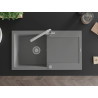 Mexen Leo granite kitchen sink 1-bowl with drainer and Duero kitchen faucet, gray - 6501-71-671600-00