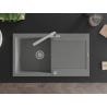 Mexen Leo granite kitchen sink 1-bowl with drainer and Duero kitchen tap, grey - 6501-71-671600-00