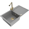 Mexen Leo granite sink 1-bowl with drainer and kitchen mixer tap Duero, gray - 6501-71-671600-50