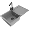 Mexen Leo 1-bowl granite sink with drainer and Duero kitchen faucet, gray - 6501-71-671600-70-B