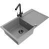 Mexen Leo 1-compartment granite sink with a drip tray and kitchen mixer tap Duero, Grey - 6501-71-671600-70-B