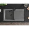 Mexen Leo 1-bowl granite sink with drainer and Duero kitchen faucet, gray - 6501-71-671600-70-B