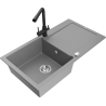 Mexen Leo 1-bowl granite sink with drainer and Duero kitchen faucet, gray - 6501-71-671600-70