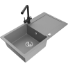 Mexen Leo granite sink 1-bowl with drainer and Duero kitchen tap, grey - 6501-71-671600-70