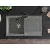 Mexen Leo granite sink 1-bowl with drainer and Duero kitchen tap, grey - 6501-71-671600-70