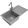 Mexen Leo 1-compartment granite sink with a drip tray and kitchen mixer tap Duero, Grey - 6501-71-671600-71