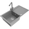 Mexen Leo granite sink 1-bowl with drainer and Duero kitchen tap, grey - 6501-71-671600-71