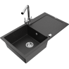 Mexen Leo single-bowl granite sink with drainer and kitchen faucet Duero, black/silver metallic - 6501-73-671600-00