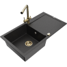 Mexen Leo granite sink 1-bowl with drainer and Duero kitchen tap, black/silver metallic - 6501-73-671600-50