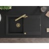 Mexen Leo granite sink 1-bowl with drainer and Duero kitchen tap, black/silver metallic - 6501-73-671600-50