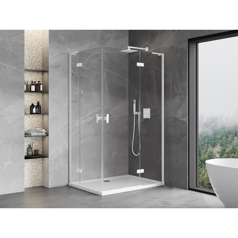 Mexen Mist-H L Duo Swing Shower Enclosure Right 70 x 90 cm, Transparent, White - 8A5L-070L-090P-20-00