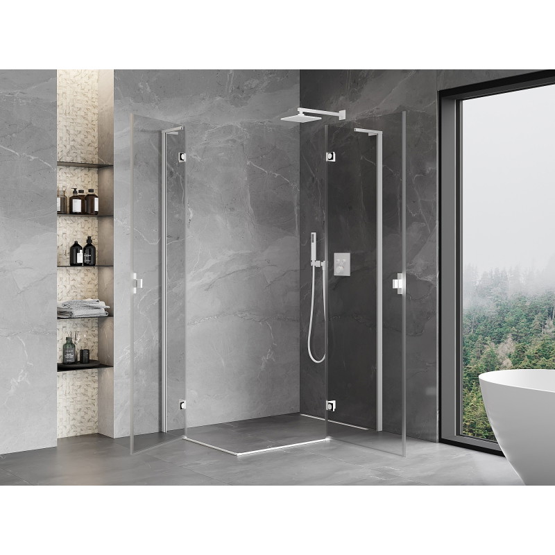 Mexen Mist-H L Duo Swing Shower Enclosure Right 70 x 90 cm, Transparent, White - 8A5L-070L-090P-20-00