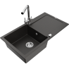 Mexen Leo 1-bowl Granite Sink with Drainer and Duero Kitchen Tap, Black/Gold Metallic - 6501-75-671600-00