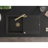 Mexen Leo 1-compartment granite sink with a drip tray and kitchen mixer tap Duero, Black/Gold metallic - 6501-75-671600-50