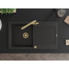 Mexen Leo granite sink 1-bowl with drainer and Duero kitchen faucet, black/gold metallic - 6501-75-671600-50