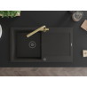 Mexen Leo 1-Bowl Granite Sink with Drainer and Kitchen Faucet Duero, Black/Gold Metallic - 6501-75-671600-50-B