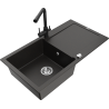 Mexen Leo granite kitchen sink 1-bowl with drainer and kitchen faucet Duero, black/gold metallic - 6501-75-671600-70