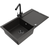 Mexen Leo granite kitchen sink 1-bowl with drainboard and kitchen faucet Duero, black/gold metallic - 6501-75-671600-70-B