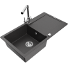 Mexen Leo 1-compartment granite sink with a drip tray and kitchen mixer tap Duero, spotted black - 6501-76-671600-00
