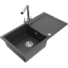 Mexen Leo granite sink 1-bowl with drainer and Duero kitchen faucet, black speckled - 6501-76-671600-00