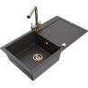 Mexen Leo 1-bowl granite sink with drainer and Duero kitchen faucet, speckled black - 6501-76-671600-50