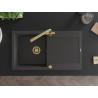 Mexen Leo 1-bowl granite sink with drainer and Duero kitchen faucet, speckled black - 6501-76-671600-50