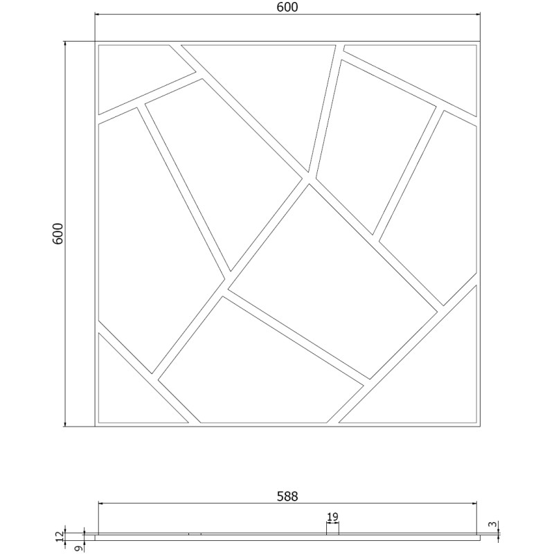 Mexen Form 04 acoustic wall panel 60 x 60 cm (4 pieces), 9 mm felt, technical veneer, Mirror - S111-60607-04-099
