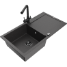 Mexen Leo granite sink 1-bowl with drainer and kitchen faucet Duero, black speckled - 6501-76-671600-70-B