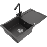 Mexen Leo 1-Bowl Granite Sink with Drainer and Duero Kitchen Faucet, Speckled Black - 6501-76-671600-70