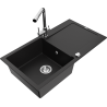Mexen Leo 1-compartment granite sink with a drip tray and kitchen mixer tap Duero, Black - 6501-77-671600-00