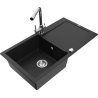 Mexen Leo granite single-basin sink with drainer and Duero kitchen faucet, black - 6501-77-671600-00